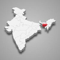 Meghalaya state location within India 3d map vector