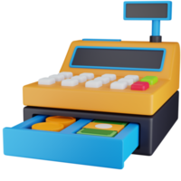 3d icona illustrazione cassiere macchina con Aperto cassetto png