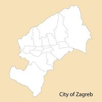 High Quality map of City of Zagreb is a region of Croatia vector