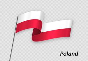 Waving flag of Poland on flagpole. Template for independence day vector