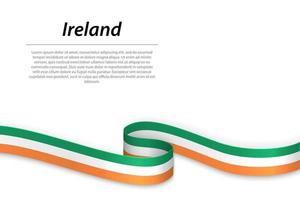 Waving ribbon or banner with flag of Ireland. Template for independence day vector