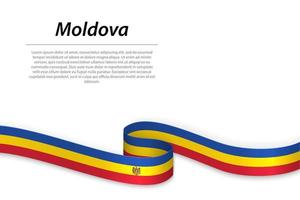 Waving ribbon or banner with flag of Moldova. Template for indep vector