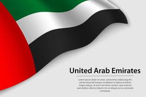 Wave flag of United Arab Emirates on white background. Banner or vector
