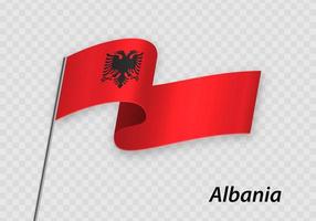 Waving flag of Albania on flagpole. Template for independence day vector