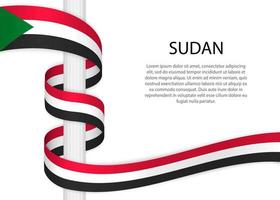 Waving ribbon on pole with flag of Sudan. Template for independe vector