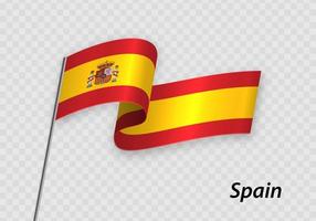 Waving flag of Spain on flagpole. Template for independence day vector