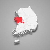 South Chungcheong region location within South Korea 3d isometric map vector