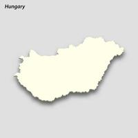 3d isometric map of Hungary isolated with shadow vector