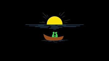 lovers couple man and woman on boat icon loop Animation video transparent background with alpha channel.