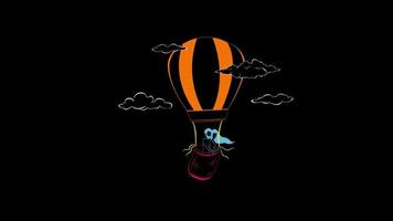 Hot Air Balloon icon valentine concept loop Animation video transparent background with alpha channel