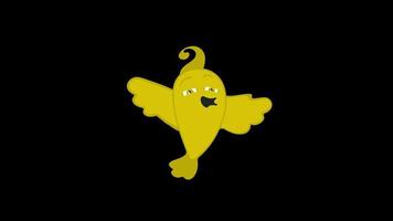 Cartoon yellow bird flying icon loop Animation video transparent background with alpha channel.