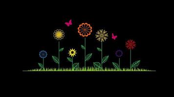 Sonnenblume und Gras Blume Blatt Symbol Schleife Animation Video transparent Hintergrund mit Alpha Kanal.