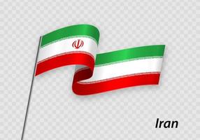 Waving flag of Iran on flagpole. Template for independence day vector