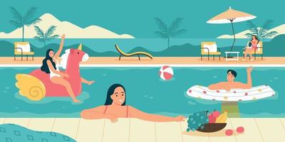 nadando piscina fiesta ilustración vector