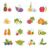 dibujos animados frutas y vegetales plano íconos vector