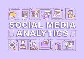 Social media analytics word concepts purple banner. Audience research. Infographics with editable icons on color background. Isolated typography. Vector illustration with text