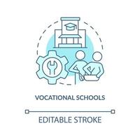 Vocational schools turquoise concept icon. Supplementary education service provider abstract idea thin line illustration. Isolated outline drawing. Editable stroke vector