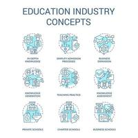 Education industry turquoise concept icons set. Access to specific knowledge. Studying idea thin line color illustrations. Isolated symbols. Editable stroke vector