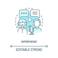 Interviews turquoise concept icon. Digital entertainment. Popular podcast format abstract idea thin line illustration. Isolated outline drawing. Editable stroke vector