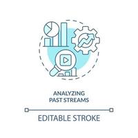 Analyzing past streams turquoise concept icon. Live streaming production abstract idea thin line illustration. Isolated outline drawing. Editable stroke vector