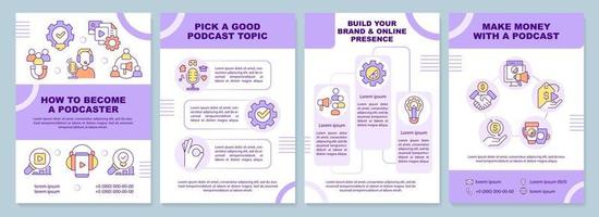 Become podcaster tips brochure template. Live streaming. Leaflet design with linear icons. Editable 4 vector layouts for presentation, annual reports