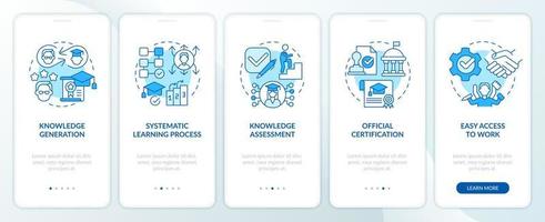 Advantages of formal education blue onboarding mobile app screen. Walkthrough 5 steps editable graphic instructions with linear concepts. UI, UX, GUI template vector