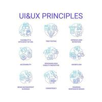 UI UX rules blue gradient concept icons set. App usability. Human computer interaction. User experience idea thin line color illustrations. Isolated symbols vector