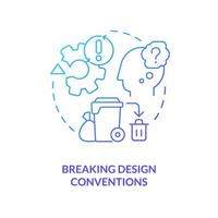 Breaking design conventions blue gradient concept icon. Web product. Cognitive load. UI UX development issue abstract idea thin line illustration. Isolated outline drawing vector