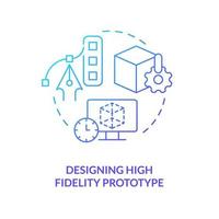 Designing high fidelity prototype blue gradient concept icon. Digital product. Frequent UX development mistake abstract idea thin line illustration. Isolated outline drawing vector