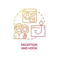 Deception and hook red gradient concept icon. Confidential information. Phishing attacks. Cybersecurity abstract idea thin line illustration. Isolated outline drawing vector