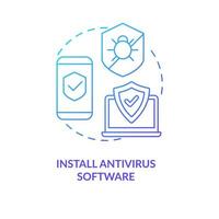 Instalar en pc antivirus software azul degradado concepto icono. digital seguridad. dispositivos proteccion. computadora la seguridad resumen idea Delgado línea ilustración. aislado contorno dibujo vector