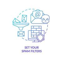 Set your spam filters blue gradient concept icon. Email protection. Check security settings. Digital safety abstract idea thin line illustration. Isolated outline drawing vector