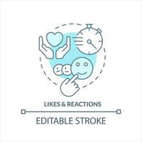 Likes and reaction turquoise concept icon. Social media interaction. Users activity abstract idea thin line illustration. Isolated outline drawing. Editable stroke vector