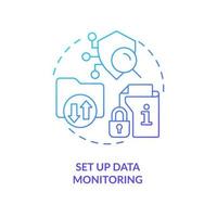 Set up data monitoring blue gradient concept icon. Check interaction with vulnerable files. Business security abstract idea thin line illustration. Isolated outline drawing vector