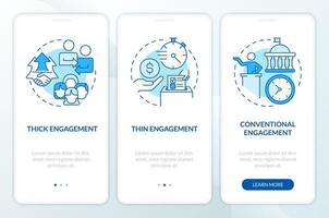 Motivate society to act blue onboarding mobile app screen. Walkthrough 3 steps editable graphic instructions with linear concepts. UI, UX, GUI template vector