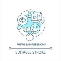 Views and impressions turquoise concept icon. Post metrics. Social media analytics abstract idea thin line illustration. Isolated outline drawing. Editable stroke vector