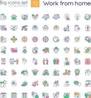 Work from home RGB color icons set. Remote job. Mobility workplace. Isolated vector illustrations. Simple filled line drawings collection. Editable stroke