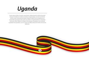 Waving ribbon or banner with flag of Uganda vector