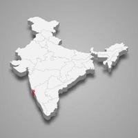 Goa state location within India 3d map vector