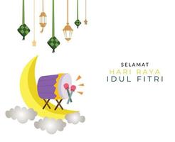 crescent moon and percussion icon. eid al fitr greeting card vector