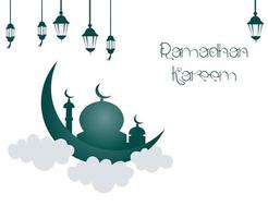 happy ramadhan greeting card decorated with lantern, crescent moon and empty space vector