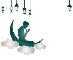 silueta de musulmán hombre Orando. vector silueta de un Orando persona. icono de personas Orando en creciente Luna