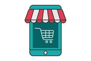 móvil tienda icono ilustración. icono relacionado a compras. plano línea icono estilo, lineal color. sencillo vector diseño editable