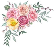 Spring watercolor bouquet, compositions with flowers vector