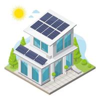Solar Roof top concept solar cell on roof of Modern Simple House in green nature ecology lifestyle out door isolated illustration cartoon vector