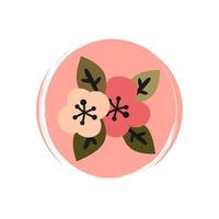 Cute logo or icon vector with abstract flowers in contemporary boho style, illustration on circle with brush texture, for social media story and highlights