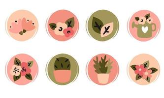 Vector set of logo design templates, icons and badges for social media highlight with cute plants, flowers and gardening elements