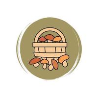 Cute mushroom basket icon vector, illustration on circle with brush texture, for social media story and instagram highlights vector