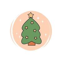 Cute christmas tree icon vector, illustration on circle with brush texture, for social media story and highlights vector