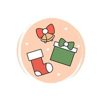 Cute christmas sock, gift box and bells icon vector, illustration on circle with brush texture, for social media story and highlights vector
